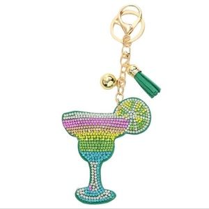 BLING RHINESTONE RAINBOW MARGARITA PUFFY TASSEL KEYRING/PURSE CHARM!!